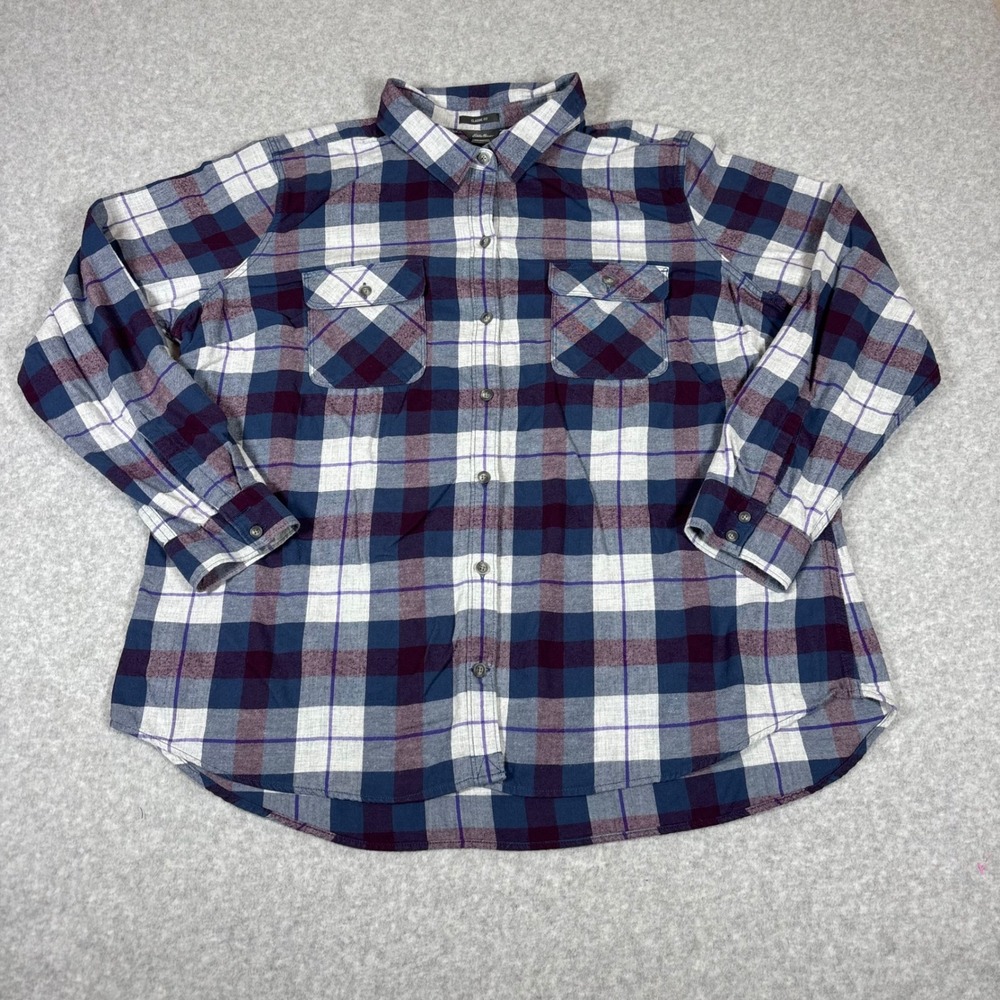 Eddie Bauer Flannel Shirt Mens 2XL Blue Purple Plaid Long Sleeve Classic Fit